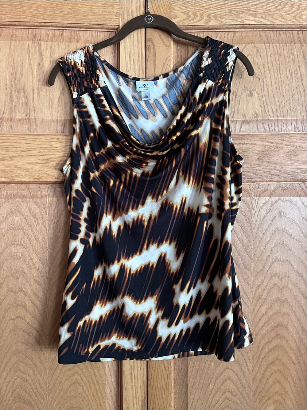 Worthington Brown & Black Abstract Cowl Neck Tank